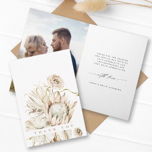 Wild Boho Protea Pampas Grass Floral Wedding Photo Letterpress Thank You Card