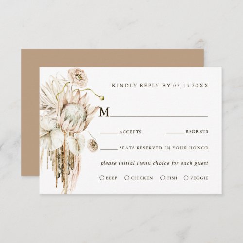 Wild Boho Protea Pampas Grass Floral Wedding RSVP 