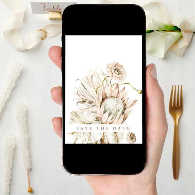 Wild Boho Protea Pampas Grass Wedding Faded Photo Save The Date (Front Digital)