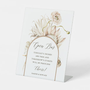 Wild Boho Protea Pampas Grass Wedding Open Bar Pedestal Sign