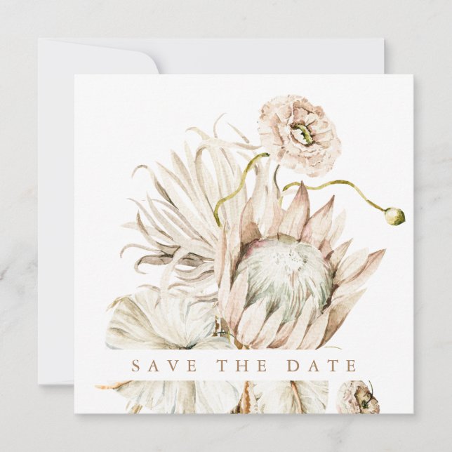 Wild Boho Protea Pampas Grass Wedding Photo Square Save The Date (Front)