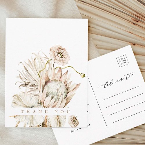 Wild Boho Protea Pampas Grass Wedding Thank You Postcard