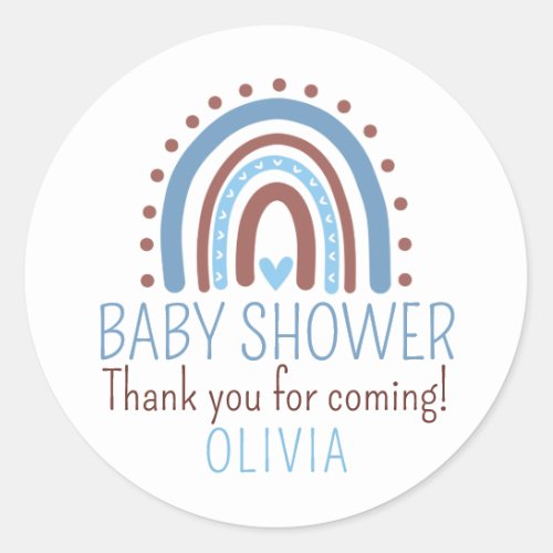 Wild Boho Rainbow Blue Boy Baby Shower Thank You Classic Round Sticker
