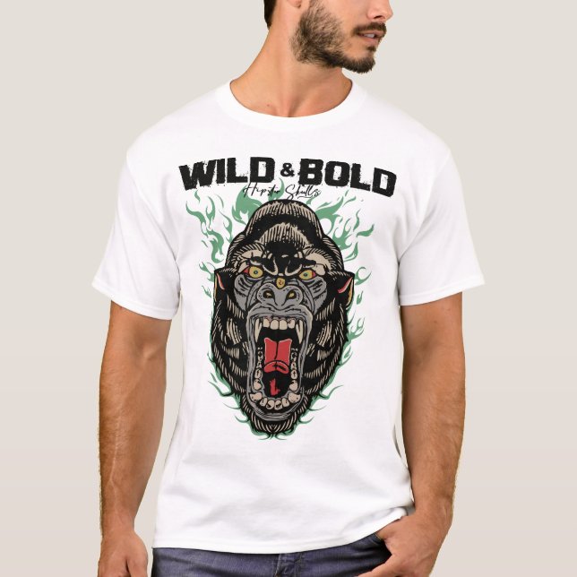 wild bold gorille tattoo old school flamme gros si T-Shirt (Front)
