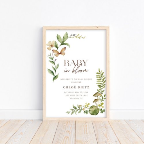 Wild Botanical Baby in Bloom Rustic Welcome Poster