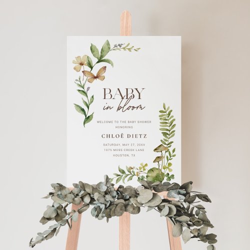 Wild Botanical Baby in Bloom Rustic Welcome Sign