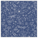 Wild Botanical Mushroom Print in Navy Blue Fabric