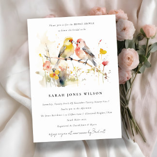 Wild Botanical Watercolor Love Birds Bridal Shower Invitation