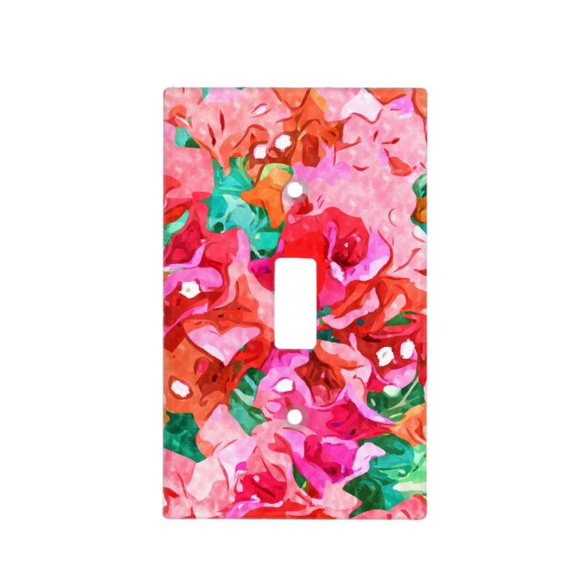 Wild Bougainvillea, Bloom Summer Floral Bohemian Light Switch Cover (Front)
