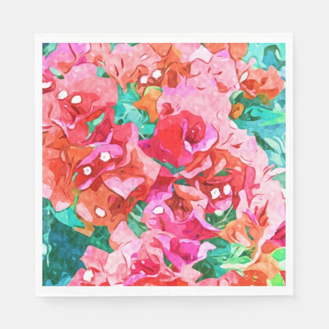 Wild Bougainvillea, Bloom Summer Floral Bohemian Napkins (Front)