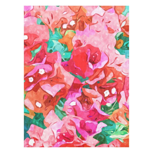 Wild Bougainvillea, Bloom Summer Floral Bohemian Tablecloth (Front)