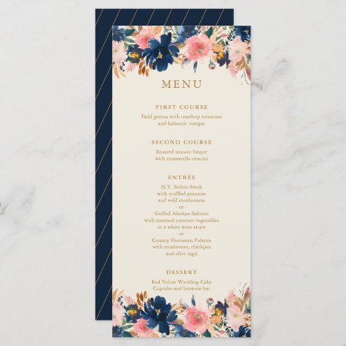 Wild Bouquet Navy  Blush  Wedding Menu