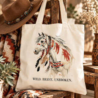 Wild Brave Unbroken Painted Horse Tote Bag