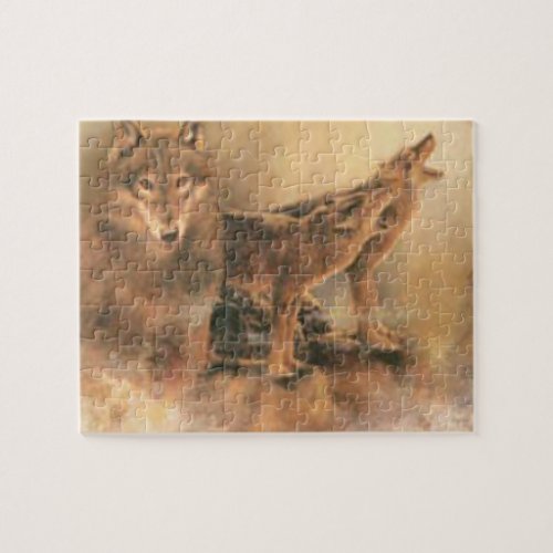 Wild Brown Howling Wolves Jigsaw Puzzle