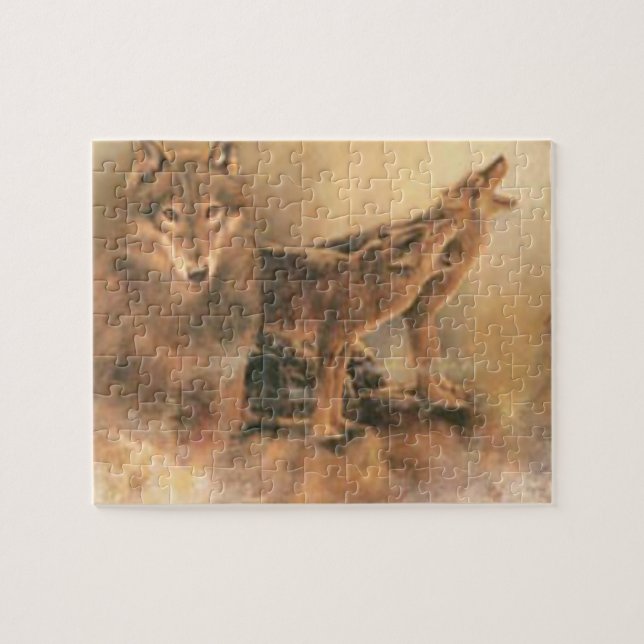 Wild Brown Howling Wolves Jigsaw Puzzle (Horizontal)