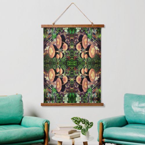Wild Brown Mushroom Cluster Abstract Hanging Tapestry