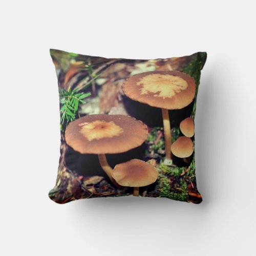 Wild Brown Mushroom Cluster   Throw Pillow