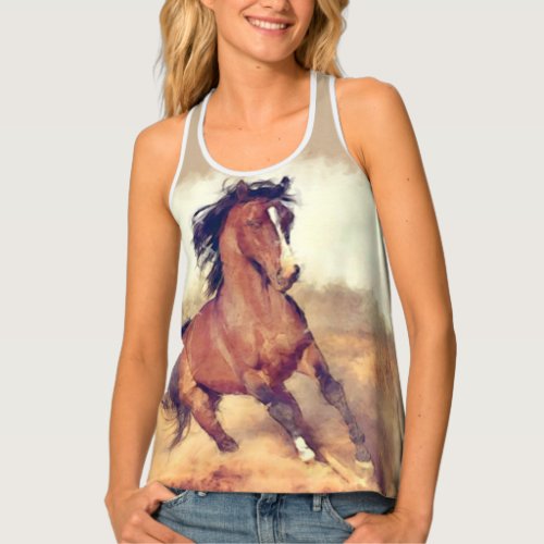 Wild Brown Mustang Horse Watercolor Painting Tank Top