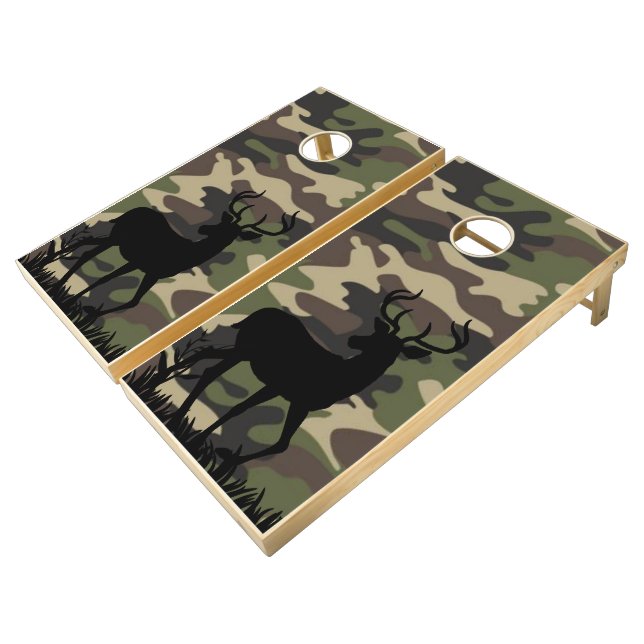 Wild Buck Camo Cornhole Set - Custom Boards & Bags (Angled)