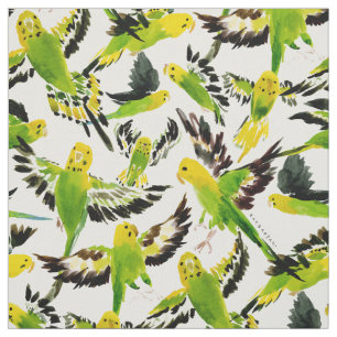 WILD BUDGIES Green Parakeets Fabric