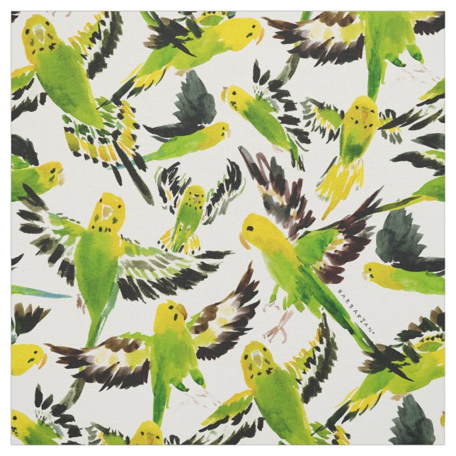 WILD BUDGIES Green Parakeets Fabric (Swatch)