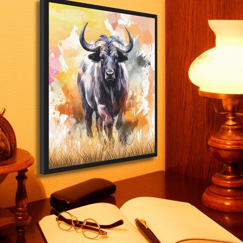 Wild Buffalo Watercolor Wall Art 32x32