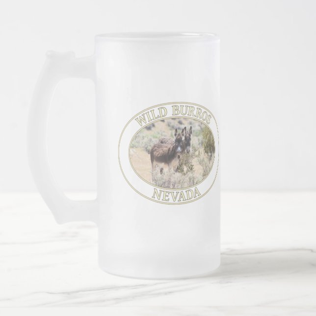 Wild Burros / Donkeys of Nevada Frosted Glass Beer Mug (Left)