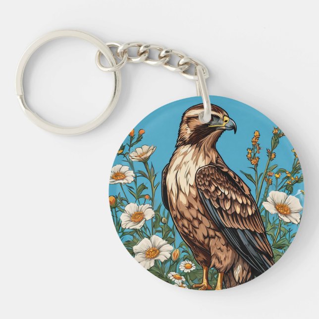 🦅 Wild Buzzard Bloom – Floral Nature Harmony Keychain (Front)