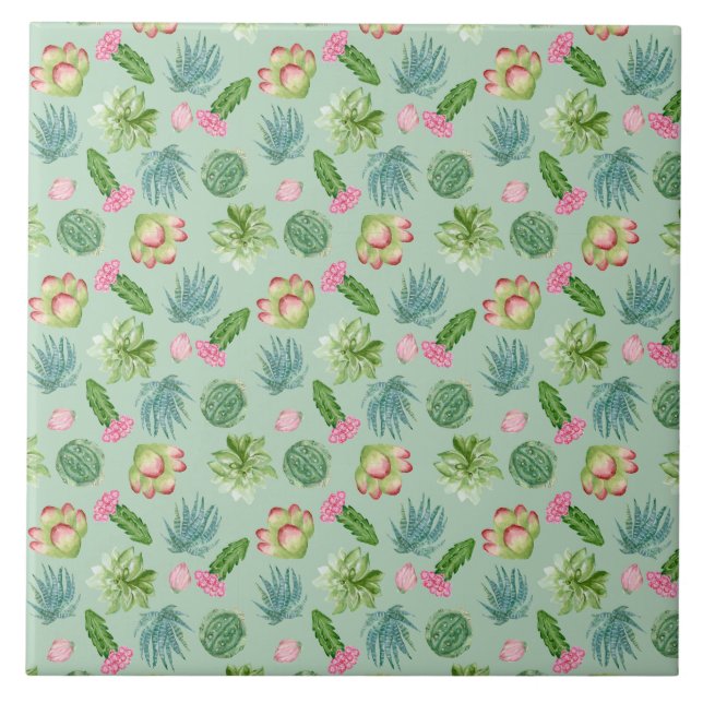 Wild Cactus Pattern Ceramic Tile (Front)