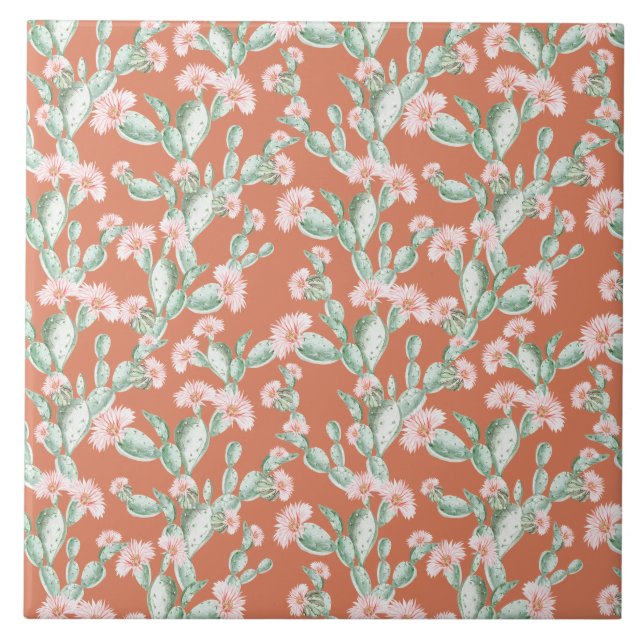 Wild Cactus Pattern Ceramic Tile (Front)