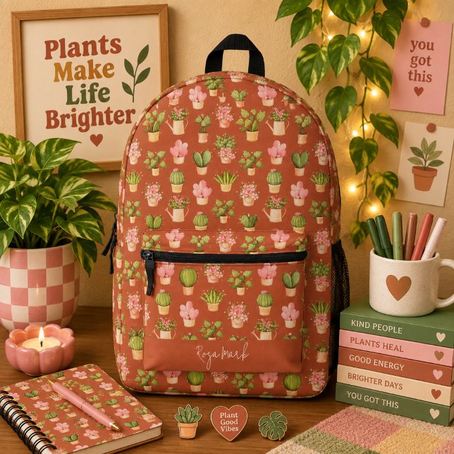 Wild Cactus Pattern Printed Backpack (Creator Uploaded)