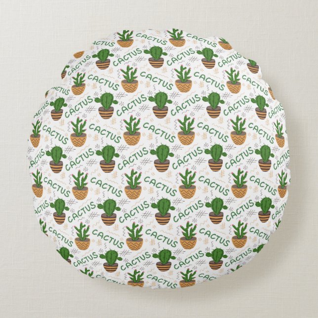 Wild Cactus Pattern Round Pillow (Front)