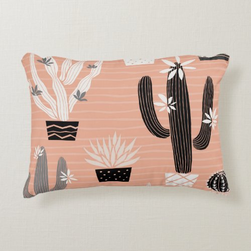 Wild Cactuses Colorful Watercolor Pattern Accent Pillow