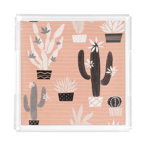 Wild Cactuses Colorful Watercolor Pattern Acrylic Tray