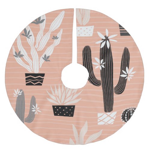 Wild Cactuses Colorful Watercolor Pattern Brushed Polyester Tree Skirt