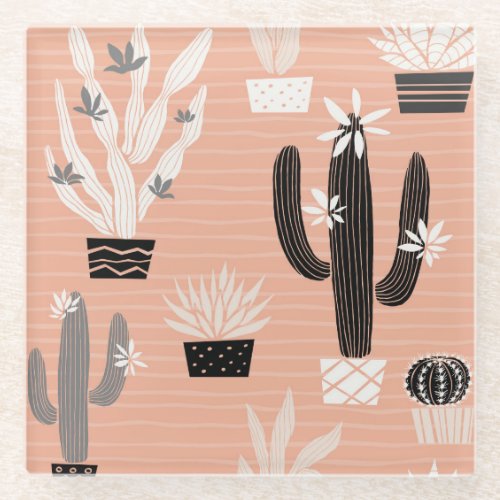 Wild Cactuses Colorful Watercolor Pattern Glass Coaster