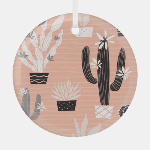 Wild Cactuses Colorful Watercolor Pattern Glass Ornament