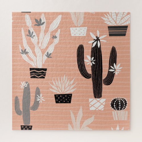 Wild Cactuses Colorful Watercolor Pattern Jigsaw Puzzle