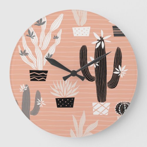 Wild Cactuses Colorful Watercolor Pattern Large Clock