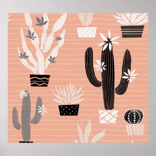 Wild Cactuses Colorful Watercolor Pattern Poster