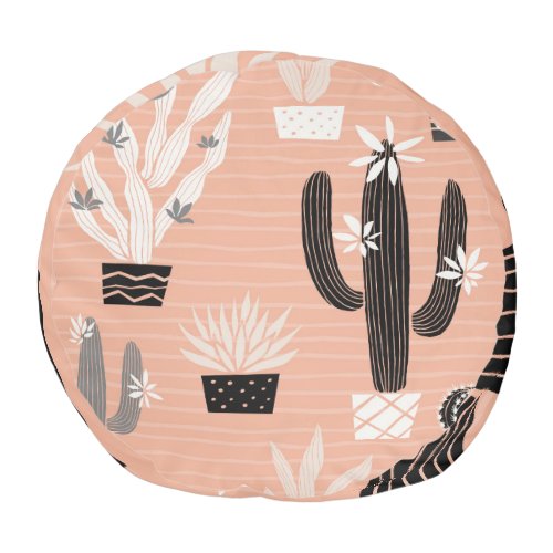 Wild Cactuses Colorful Watercolor Pattern Pouf