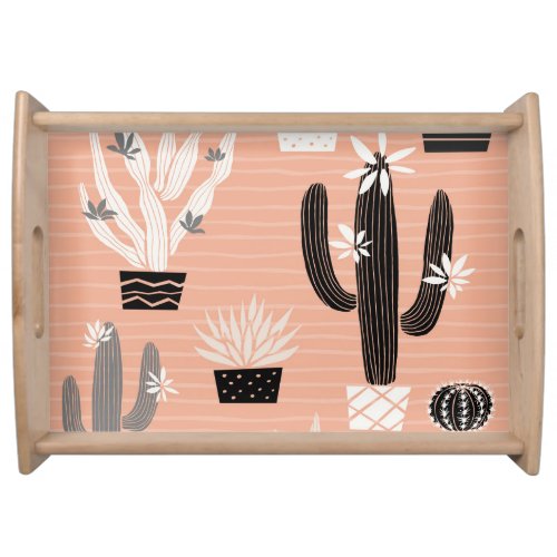 Wild Cactuses Colorful Watercolor Pattern Serving Tray