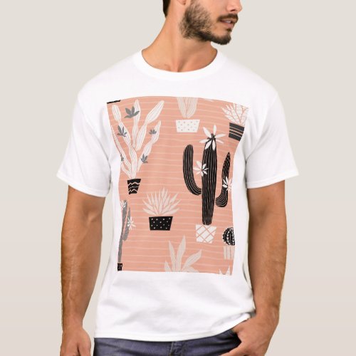 Wild Cactuses Colorful Watercolor Pattern T_Shirt