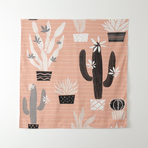 Wild Cactuses Colorful Watercolor Pattern Tapestry