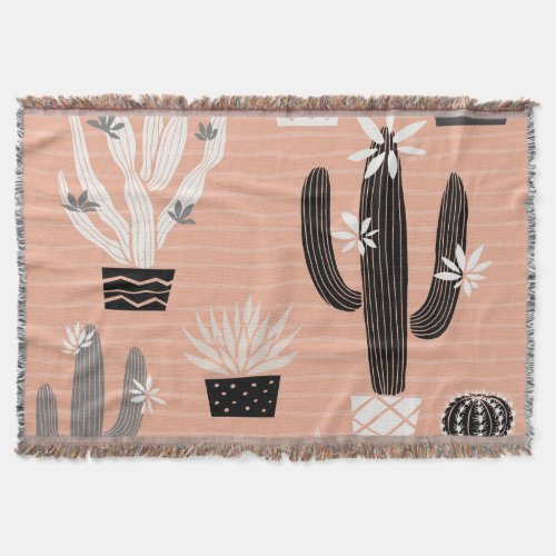 Wild Cactuses Colorful Watercolor Pattern Throw Blanket