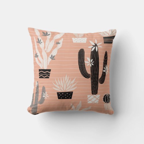 Wild Cactuses Colorful Watercolor Pattern Throw Pillow