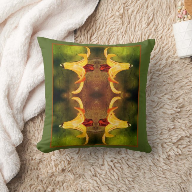 Wild Canada Lily And Insect Abstract Distressed Throw Pillow (Blanket)