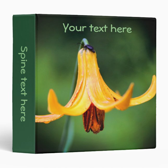 Wild Canada Lily With Firefly Insect Personalized 3 Ring Binder (Front/Spine)