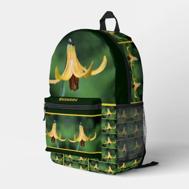 Wild Canada Lily With Firefly Personalized Printed Backpack (Back Corner Right)