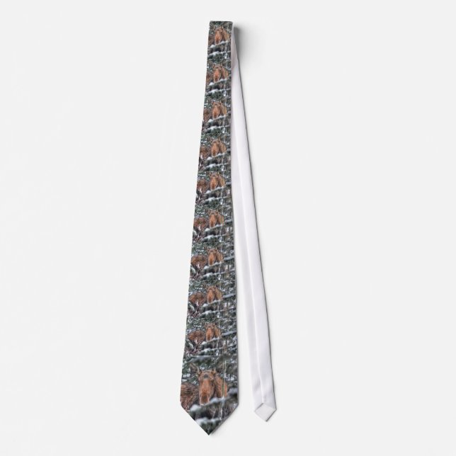 Wild Canadian Moose Cow in Winter Snow Neck Tie (Front)